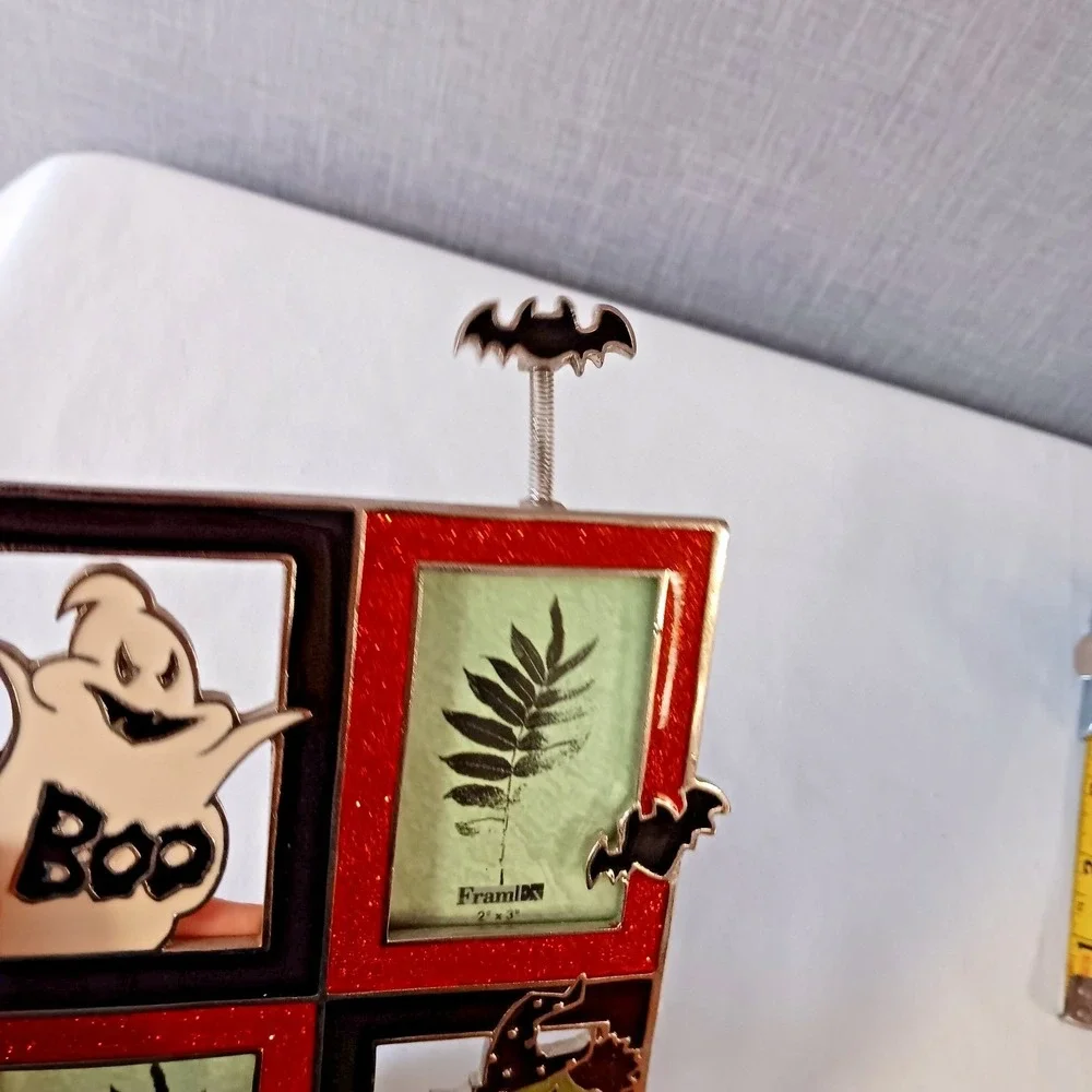 Halloween Double Picture Frame Ghost Witch Bat Glitter Orange Black 2‎ Photo